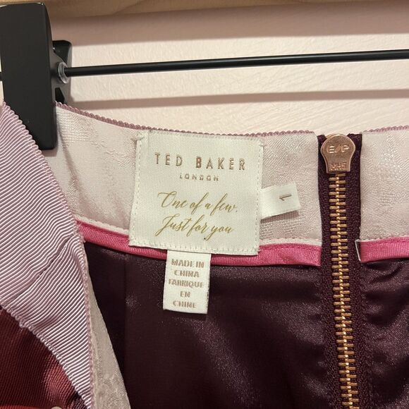 Ted Baker Nell Porcelain Rose Full A-Line Skirt Maroon Pink Women's Size Small - Picture 9 of 11